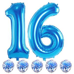 lot 2126 image: Blue 16 Birthday Balloon Numbers, 40 Inch Large Foil Number 1 & 6 Balloons with Blue Confetti Helium Balloons, 16th 61st Birthday Balloons for Boys Girls Men Anniversary Baby Shower Party Decorations