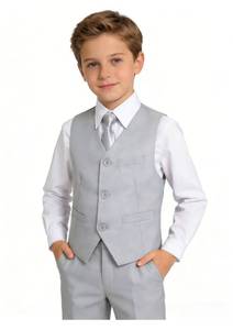 lot 2137 image: YuanLu Tuxedo Suits for Kids Slim Fit Suit Boys Formal Outfit for Wedding Ring Bearer Teens Youth Toddler Boy Suit Set with Dress Pants Vest Shirt for School Dress Clothes Gray Boys Suit Size 10