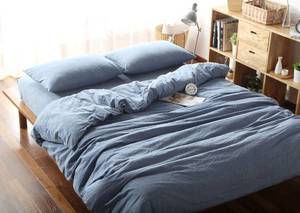 lot 2148 image: F.Y.Dreams 100% Washed Cotton Duvet Cover for Weighted Blanket 48x72 inches with 16 Ties,Zipper on Long SideDemin BlueJust Duvet Cover