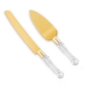 lot 2149 image: wedding knife and server set gold, Gold Cake Cutter and Pie Spatula, Cake Server and Knife Set of 2 with Crystal Handles, 1.2mm Thick Blades,Cake Cutting Set for Wedding Cake, Birthdays, and Parties