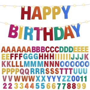lot 2185 image: TaoBary 112 Pcs DIY Letter Kit Glitter Customizable Banner Letters Include 107 Letters and Numbers 3 Rope and 2 Needles for Birthday Halloween Christmas Wedding Valentine Party Decor(Rainbow)