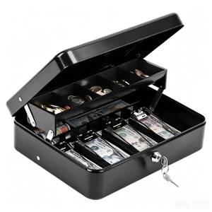 lot 3510 image: KYODOLED Cash Box with Key Lock, Metal Cash Drawer with Auto-Pop Coin Tray & Hidden Storage, Portable Money Box with Windproof Bill Clips for Small Business Yard Sales, 11.8x9.45x3.54 Inch, Black
