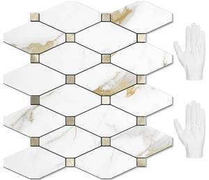 lot 3516 image: StickGoo Decorative Wall Tiles with Marble Pattern and Gold Accents