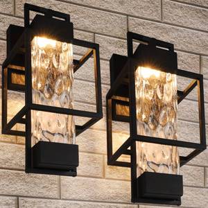 lot 3531 image: PARTPHONER Modern Outdoor Light Fixtures Dusk to Dawn Outdoor Lighting 2 Pack, 15 Exterior Wall Sconce Waterproof Porch Light, Outside Light for House with Water Glass for Garage Doorway ONLY ONE IN THE BOX