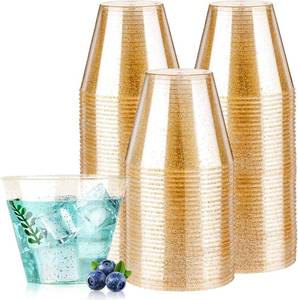 lot 3537 image: Goodluck 9 oz 100 PCS Gold Glitter Plastic Cups, Disposable Glitter Cups, Elegant Plastic Cocktail Glasses, Fancy Party Cups for Wedding, Birthday, Holiday