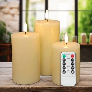 lot 3545 image: AFINETH Flickering Flameless Candles, Real Wax Battery Operated Candles with Remote, Flat Top Led Flameless Pillar Candles for Home, Wedding, Party Decor, Set of 3, � 3 H 4 5 6, Ivory