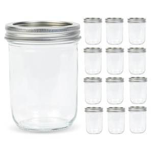 lot 3552 image: Yodecy 12 Pack 16 oz Wide Mouth Clear Mason Jars with Silver Metal Lids, Canning Jars for Overnight Oats, Food Storage, Dry Food, Snacks, Candies and More