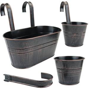 lot 3553 image: Megawodar 3 Pcs Metal Wall Hanging Planter Pots, Vintage Flower Pots for Railing Fence, Hanging Bucket Pots, Window Flower Plant Holder with Detachable Hooks Home Decor (Black)