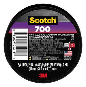 lot 4044 image: Scotch Vinyl 700 Electrical Tape, 1 Roll, Black, 34-in x 66-ft, General Purpose, Commercial Grade, Rated for Temperatures Up to 194-Degree, Highly Flexible, Stretchy & Conformable (700)