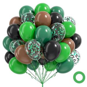 lot 4045 image: 60pcs Green and Brown Balloons 12inch with Brown Black Dark Green Confetti Balloons for Video Game Theme Baby Shower Birthday Party Decorations