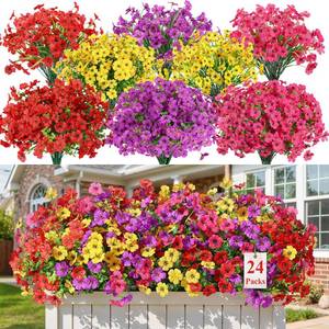 lot 4072 image: Alupssuc 24 Bundles Artificial Flowers for Outdoors Decoration, UV Resistant Silk Faux Daisy Flora Spring Fake Plastic Plants Greenery for Outside Indoor Yard Home Porch Window Box Decor, Mix 4 Colors