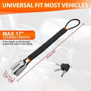 lot 4090 image: KAYCENTOP Car Steering Wheel Lock, Seat Belt Lock, Car Locks Anti-Theft Device with Aluminum Alloy Lock Housing, Max 17 Inch Length, High Visibility and Light-Weight, Universal Fit, 3Keys(Black)