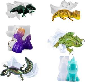 lot 4098 image: 6 PCS Animal Resin Mold, Frog, Lizard, Dog, Unicorn, Dinosaur 3D Lifelike Silicone Molds for Epoxy Resin, Unique Display Mould for DIY Crafts Wall Desktop Home Decoration Candle Making