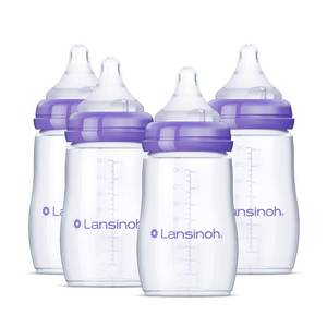 lot 4104 image: Lansinoh Anti-Colic Baby Bottles, BPA-Free Plastic, 8 Ounces, 4 Count, Medium Flow Nipples (Size M), Breastfeeding Bottle with NaturalWave Design