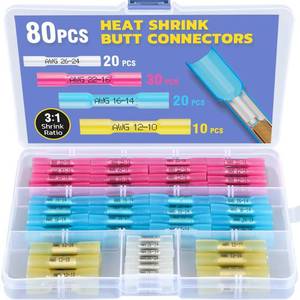 lot 4114 image: haisstronica 80PCS Heat Shrink Butt Connectors,AWG 26-10 Marine Grade Heat Shrink Wire Connectors,Tinned Red Copper Waterproof Wire Connectors(4Colors4Sizes)