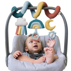 lot 4126 image: Itzy Ritzy Spiral Car Seat & Stroller Activity Toy - Stroller & Car Seat Toys for Ages 0 Months and Up - Hanging Toys Include Clinking Rings, Mirror and Textured Ribbons (Rainbow)