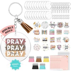 lot 4146 image: YOPPIX 140 PCS Acrylic Keychain Blank Set, Faith Double-Sided UV DTF Stickers Acrylic Keychain Making Kits for Vinyl DIY Craft Project