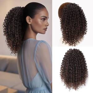 lot 4157 image: ZAVIDE Ponytail For Black Women Drawstring Ponytail Curly Hair Short Ponytail Extension Pony tails Drawstring Hair Pieces Human Hair Feeling For Daily Use (T233)