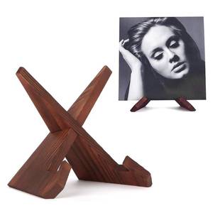 lot 4168 image: PUERSI Now Playing Vinyl Record Stand, Wooden Display Vinyl Holder Stand, Retro Now Spinning Record Accessories - Rustic Brown