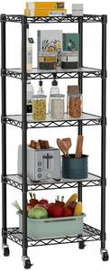 lot 5539 image: Golpart Small 5 Tier Shelves Storage Wire Shelving Unit Metal Shelf Adjustable Organizers Storage Shelving with Wheels for Bathroom Laundry Room Kitchen Pantry12D x 18W x 57.2H Black