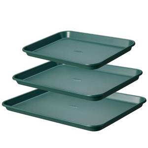 lot 5549 image: CAROTE 3-Piece Baking Pan Set - Bakeware Set, Baking Sheet Set Including 13 Inch 15 Inch 17 Inch Sheet Pan, Cookie Sheet for Baking, Deep Olive Green