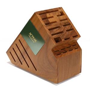 lot 5550 image: Teak Wood Knife Block Holder without Knives, 20 Slot Large Universal Wooden Knife Block Organizer with Wide Slots and Secure Stand, Countertop Butcher Block for Kitchen Storage