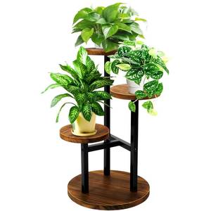 lot 5556 image: GEEBOBO 3 Tier Plant Stand Indoor, Metal Wood Plant Stands For Indoor Plants Multiple, Corner Tiered Flower Plants Shelf Stand for Living Room Bedroom, Brown