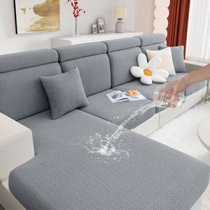 lot 5558 image: hyha Waterproof Sectional Couch Cushion Covers, Wear Resistant Sofa Slipcovers Washable, Anti Slip L Shape Couch Covers for Sectional Sofa, Furniture Protector for Pets (1 Piece Chaise, Light Grey)