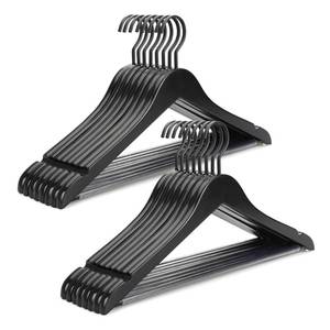 lot 5559 image: TOPIA HANGER Premium Wooden Hangers, Luxury Boutique Wood Hangers with Extra Thick Hook and Non Slip Pants Bar, Heavy Duty Coat Hanger with Notches 16 Pack, Black -CT01B