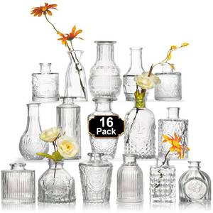 lot 5571 image: Arme 16Pcs Glass Bud Vase Set��Small Flower Vase for Centerpieces��Clear Bud Vases in Bulk�� Mini Vintage Vase for Rustic Wedding Decorations