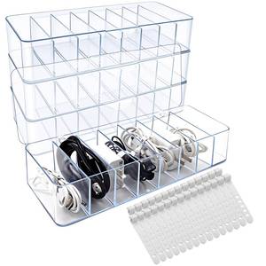 lot 5574 image: Cheardia 4 Pack Cable Storage Organizer, 10 In Plastic Cord Storage Box with 30 Wire Ties, Clear Charger Organizer with Lid for Office Home Desk Accessories