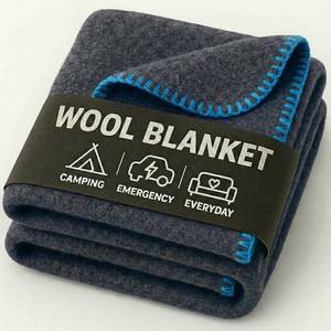 lot 5586 image: Wool Camping Blanket �� 70% Wool Heavy-Duty Military Style Throw, Warm & Washable, Fire Retardant Cover for Emergency, Survival & Outdoor Use �� Perfect for Camping, Car, Home & Hiking, Navy 62x84