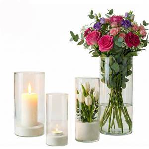 lot 5587 image: Wehomai 4pcs Glass Cylinder Vases for Centerpieces,Clear Flower Vases for Wedding Decorations and Indoor Home Decor, Hurricane Candle Holder for Table Shelf, Party
