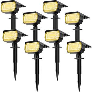 lot 5590 image: LANSOW Solar Spot Lights Outdoor, 8 Pack76 LED 2-in-1 Solar Landscape Spotlights, 3 Modes IP65 Waterproof Dusk to Dawn Solar Powered Flood Wall Lights for Outside Yard Garden Pathway(Warm White)