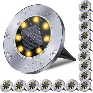 lot 5592 image: 4.6 Inch Diameter Solar Ground Lights, Waterproof Solar Garden Lights, Outdoor Garden Waterproof Bright in-Ground Light, Landscape Lighting for Pathway,Yard,Lawn,Patio,Walkway (16 Pack Warm Light)