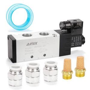 lot 6076 image: AIRIX 4V410-15 Pneumatic Solenoid Valve DC24V, 2 Position 5 Way, 12 NPT, Pilot-Operated Single Coil, Fast Response Electric Air Valve with Junction Box & Quick Connect Fittings
