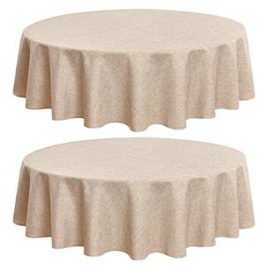 lot 6080 image: Fitable Faux Linen Textured Beige Round Tablecloths 60 Inches - 2 Pack Faux Burlap Table Clothes for Banquet, Party, Dining, Farmhouse, Outdoor (Great for 20-48 Round Tables)