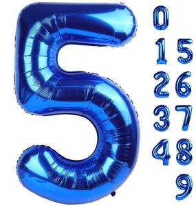 lot 6087 image: A5 Balloon Numbers 40 Inch Blue Birthday Decorations for 5th Boys Girls, Self Inflating Big Navy Number Balloons for 15 25 35 50 Women Men Graduation Party Decor Supplies