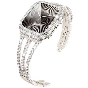 lot 6096 image: KADES Compatible for Apple Watch Band with Case Series 11 10, Sparkling Bling Diamond Bracelet with Full Diamonds Protective Bumper Built-in Tempered Glass Screen Protector (42mm, Starlight)