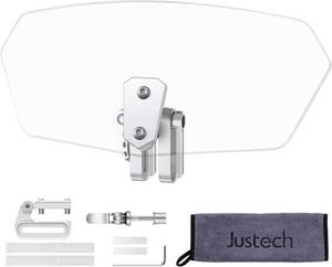lot 6104 image: Justech Motorcycle Windshield, Adjustable Motorcycle Windshield Extension Spoiler Clips, Universal Windscreen Wind Air Deflector for Kawasaki BMW Triumph Motorbike-Transparent, Silver Bracket