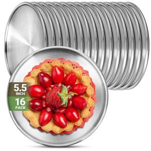 lot 6114 image: Offiper Stainless Steel Plates, 16 Pack 5.5 inch 304(188) Metal Food Serving Plate Set, Reusable Snack Eating Dishes Round Shatterproof Plate Silver Dinnerware for BBQ Dinner Oven Dishwasher Safe