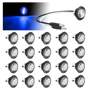 lot 6125 image: TMH 34 Inch Mini Clear Lens Blue Light 3 LED with Connector Plug Clearance Markers Side Marker Indicator Lights Mini Round Front Rear with Grommet for Truck Trailer Lorry Bus 12V DC (Pack of 20)