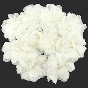 lot 6126 image: BETITETO 10pcs Fabric Flowers for Sewing 3.5 Flat Back Glossy Chiffon Flower Appliques for Party Wedding Decor Graduation Topper Decoration Gift Wrapping Clothing Headbands DIY Craft (White-Off-2)