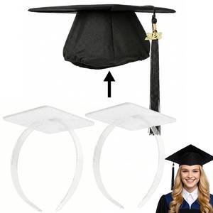 lot 6131 image: OCQOTAT 2 Pack Graduation Cap Headband, Grad Cap Insert with Hook & Loop or EVA Foam Sticker, Secure Your Graduation Hat and Hairstyle, Essential Hat Accessory for Graduates,Students, Girls,Clear