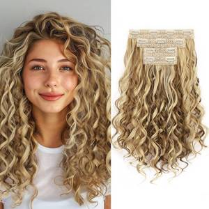 lot 6138 image: Curly Hair Extensions Clip ins 16 Inch 4Pcs Hair Extensions Clip ins Ash Blonde With Beige Blonde Highlights Soft Extensions for Women (4Pcs,16Inch,16H10#)