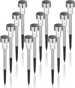 lot 6154 image: GIGALUMI Solar Lights Outdoor Waterproof, 12 Pack, Stainless Steel LED Solar Garden Lights for Patio, Lawn, Yard and Landscape, Cold White