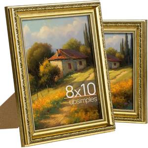 lot 6177 image: upsimples 8x10 Picture Frame with Real Glass, Ornate Vintage 8 x 10 Photo Frames for Wall Decor or Tabletop Display, Gold, 2 Pack