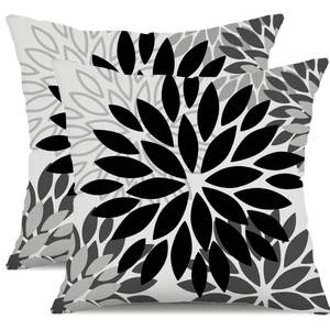 lot 6185 image: DFXSZ Black Grey Flower Pillow Covers 18x18 Inch Set of 2 White Gray Colored Throw Pillows Outdoor Waterproof Decor for Living Room Sofa Patio Funiture Garden Floral Polyester Pillow Covers 002I18