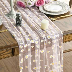 lot 6189 image: Artoid Mode Pink Daisy Gauze Table Runner 120 Inch 10FT, Seasonal Sheer Dining Wedding Holiday Birthday Table Decor for Home Party