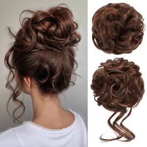 lot 6200 image: CJL HAIR 2PCS Messy Bun Hair Pieces Wavy Curly Synthetic Updo Chignon Fake Scrunchies Ponytail Extension for Women Red Vino